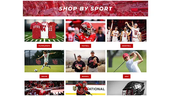 Desktop version of a shop by sport page